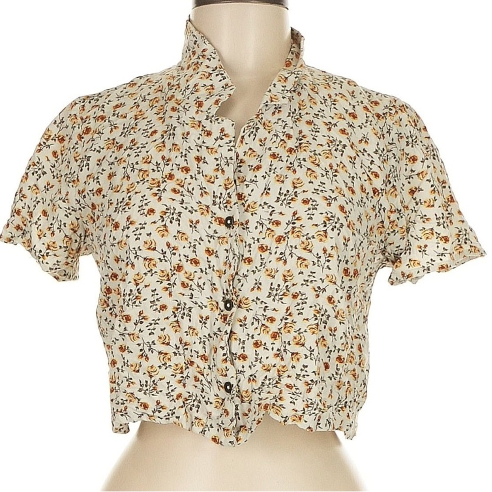 Cropped Floral Button-Up Blouse